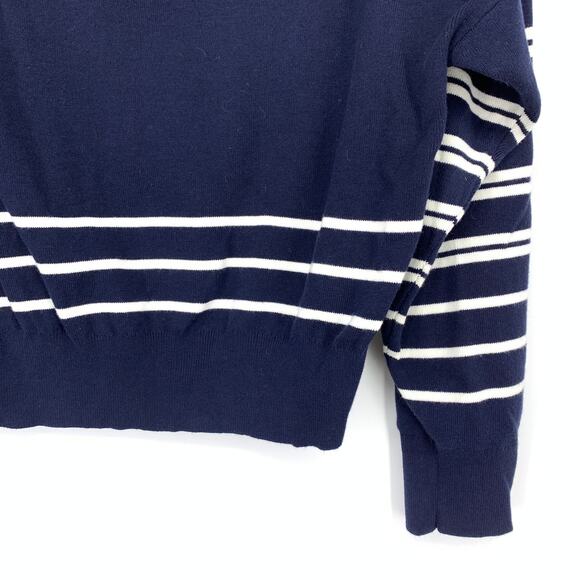 Express Pullover Sweater Womens Size Medium Navy Blue White Striped - Picture 4 of 6